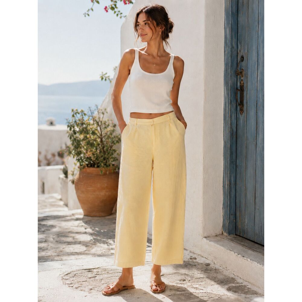 Lino U.S.A. Women’s 3X Yellow 100% Linen Wide Leg Pants Lined